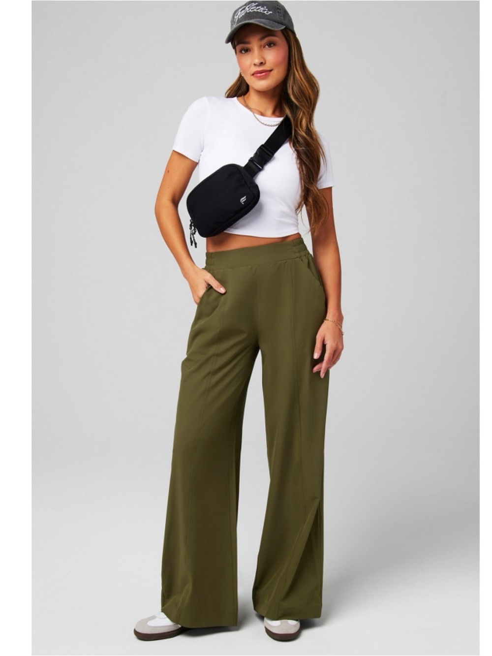 Fabletics downtown wide leg pants Olive green NEW small